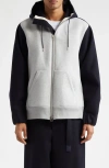 Sacai Bicolor Sweatshirt With Zip And Hood In Light Grey/navy
