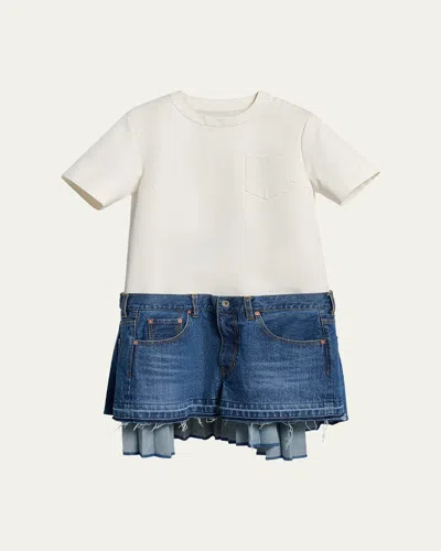 Sacai Mixed-media Denim Mini T-shirt Dress In Blue