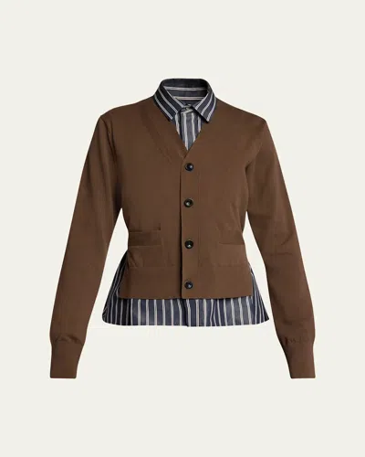 Sacai Mixed-media Striped Layered Cardigan In Multi