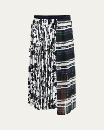 Sacai Mixed-print Pleated Midi Skirt In Multi