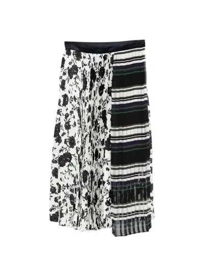 Sacai Womens White Multi Pattern Mix Satin Midi Skirt Xs