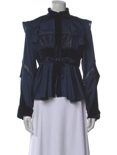 Pre-owned Sacai Mock Neck Long Sleeve Blouse In Blue