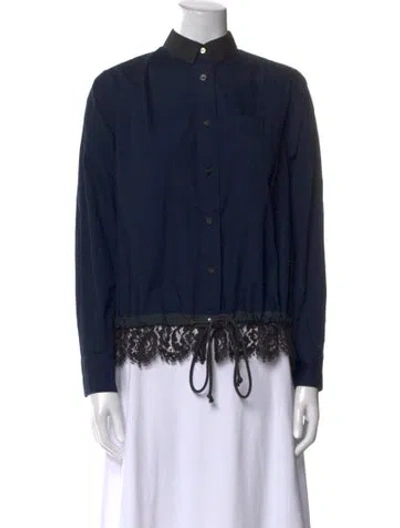 Pre-owned Sacai Mock Neck Long Sleeve Button-up Top In Blue