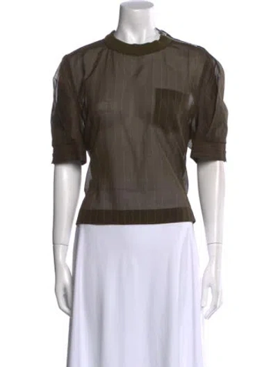 Pre-owned Sacai Mock Neck Short Sleeve Top In Green