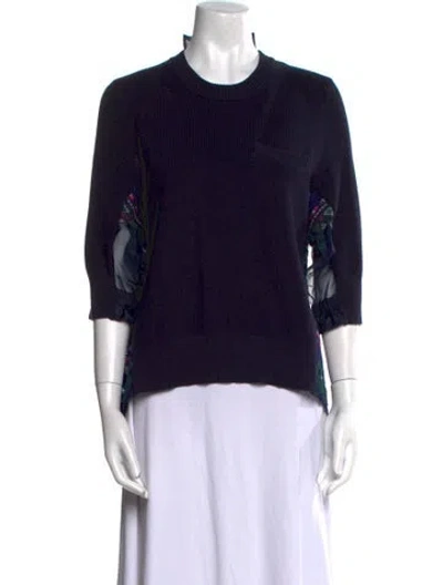 Pre-owned Sacai Mock Neck Three-quarter Sleeve Top In Blue