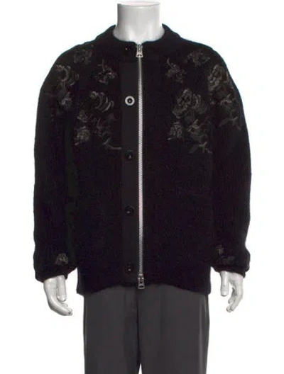 Pre-owned Sacai Mohair Floral Print Cardigan In Black