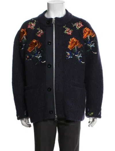 Pre-owned Sacai Mohair Floral Print Jacket In Blue