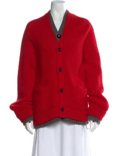 Pre-owned Sacai Mohair V-neck Sweater W/ Tags In Red