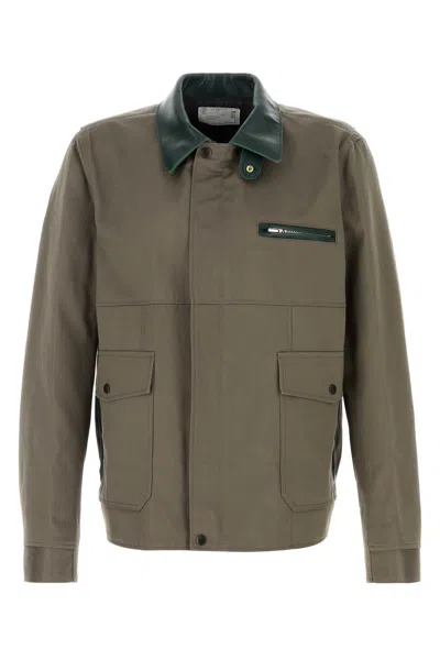 Sacai Cotton Jacket Contrast Collar Button Cuffs In Brown