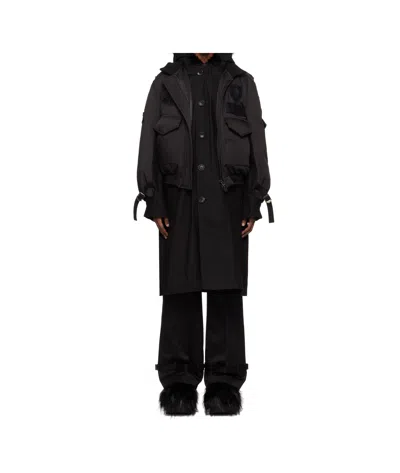 Sacai Multi Patch Down Coat In Black