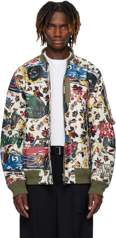 Sacai Multicolor Car Race Tropical Print Bomber Jacket In 199 Ivory