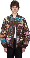 Sacai Multicolor Car Race Tropical Print Bomber Jacket In 701 Bordeaux