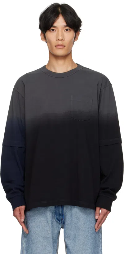 Sacai Multicolor Garment-dyed Cotton Jersey T-shirt In Black