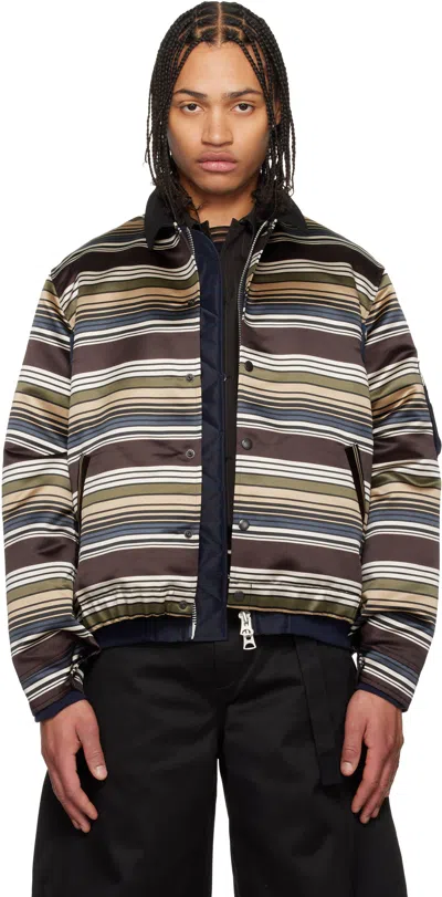 Sacai Multicolor Horizontal Stripe Blouson Bomber Jacket In Brown