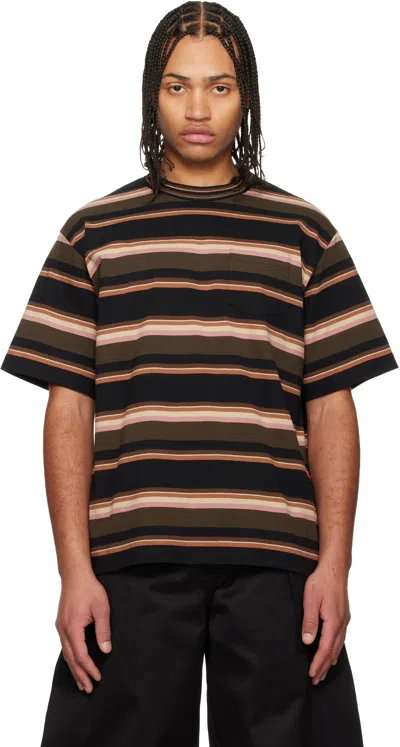 Sacai Multicolor Horizontal Stripe T-shirt In Brown