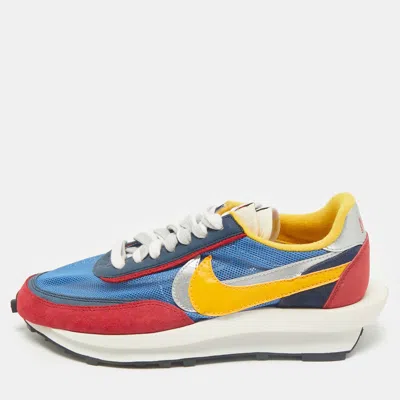 Pre-owned Sacai Multicolor Mesh And Leather Ldwaffle Varsity Blue Sneakers Size 42.5