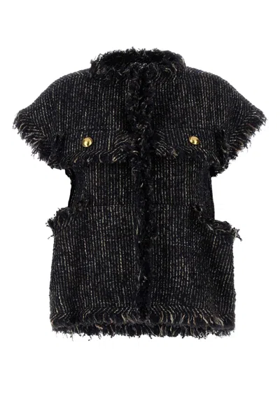 Sacai Multicolor Tweed Vest In Black