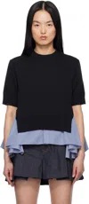 Sacai Navy & Blue Cotton Poplin & Knit Pullover Sweater In 239 Navy×blue Stripe
