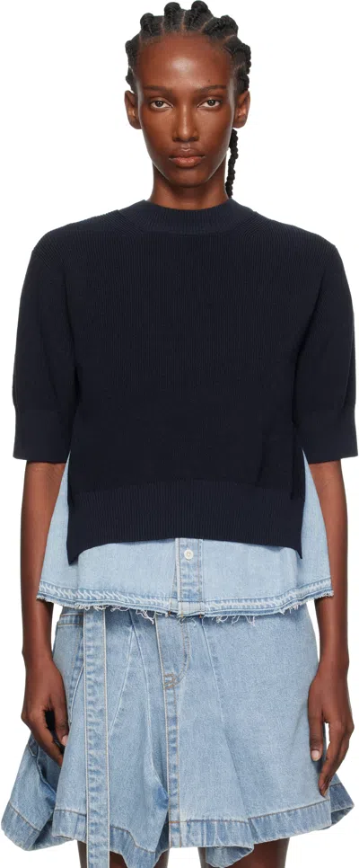 Sacai Navy & Blue Denim X Knit Sweater