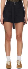 Sacai Navy & Blue Paneled Denim Shorts In 210 Navy*blue