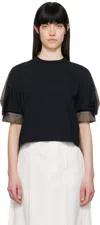 Sacai Navy & Brown Spun Organza & Cotton Jersey T-shirt In 812 Brown Check