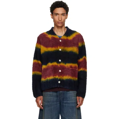 Sacai Navy & Burgundy Chusen-dyed Knit Cardigan In Multi