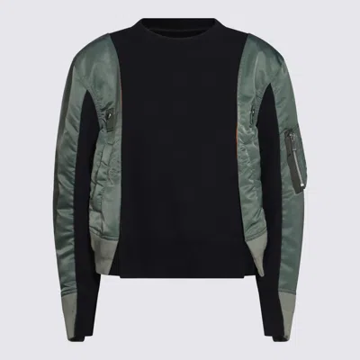 Sacai Navy And Green Cotton Sweatshirt In Multicolor