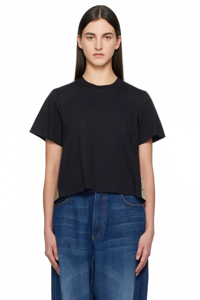 Sacai Navy & Khaki Mix Cotton Jersey T-shirt In 234 Navy Taupe