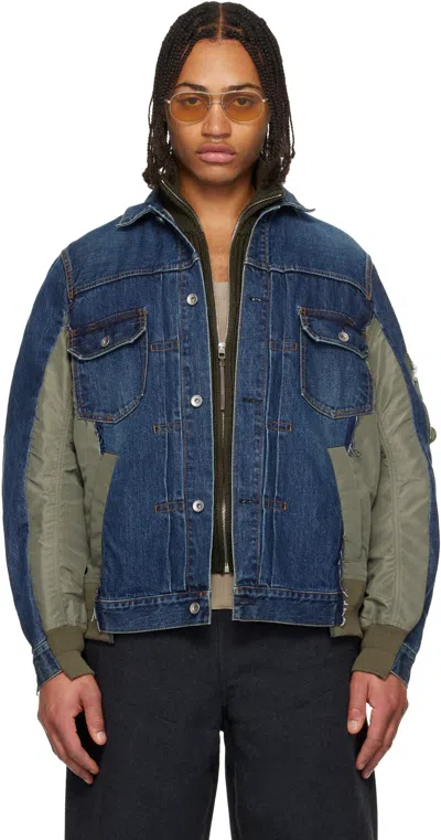 SACAI NAVY & KHAKI NYLON TWILL & DENIM JACKET