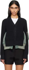 SACAI NAVY & KHAKI NYLON TWILL X KNIT CARDIGAN