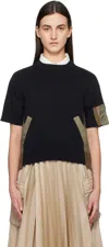 Sacai Navy & Khaki Nylon Twill X Knit Sweater In 234 Navy*taupe