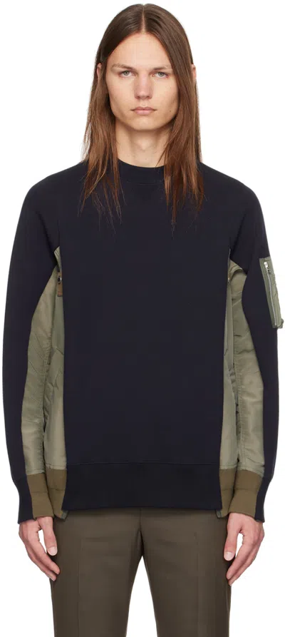 Sacai Navy & Khaki Paneled Sweatshirt In 212 Navyxkhaki