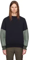 SACAI NAVY & KHAKI PANELED SWEATSHIRT