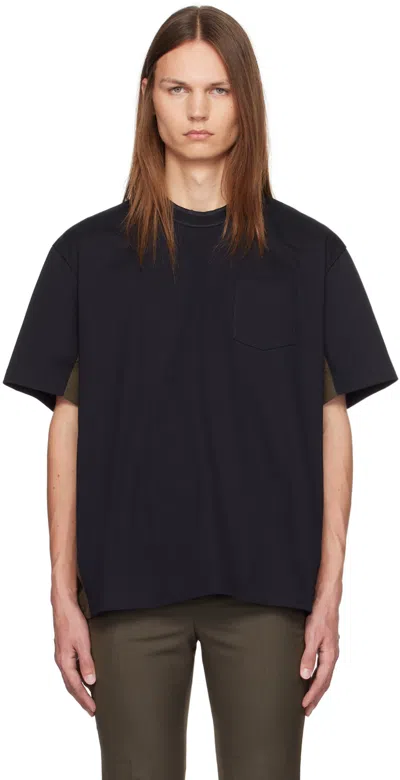 Sacai Navy & Khaki Paneled T-shirt In 212 Navyxkhaki