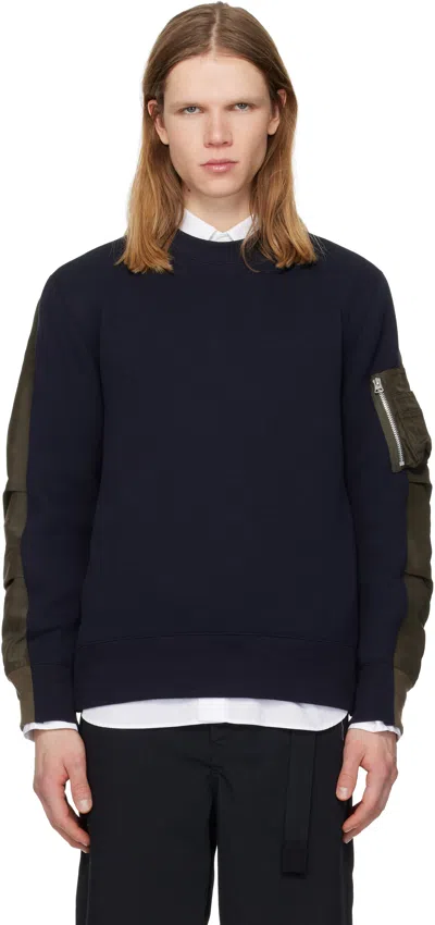 Sacai Navy & Khaki Sponge Pullover Sweatshirt In Blue