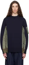 Sacai Navy & Khaki Sponge Sweat & Nylon Twill Sweatshirt In Blue