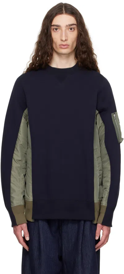 Sacai Navy & Khaki Sponge Sweat & Nylon Twill Sweatshirt