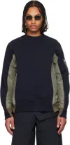 Sacai Cotton Blend Sweatshirt With Nylon Details Applied In Blue