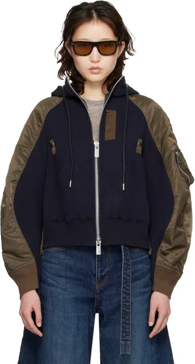 Sacai Sponge Zip-up Hoodie In Blue