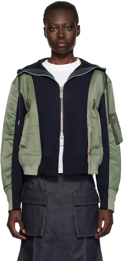 Sacai Navy & Khaki Sponge Sweat Hoodie In 263 Navy Khaki