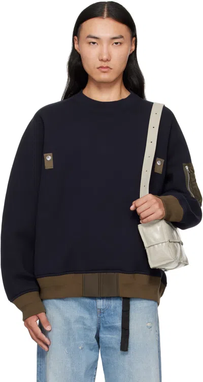 SACAI NAVY & KHAKI SPONGE SWEAT SWEATER