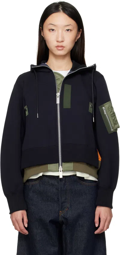 Sacai Navy & Khaki Sponge Sweat X Nylon Twill Hoodie