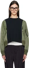 Sacai Navy & Khaki Sponge Sweat X Nylon Twill Sweatshirt In 212 Navy*khaki