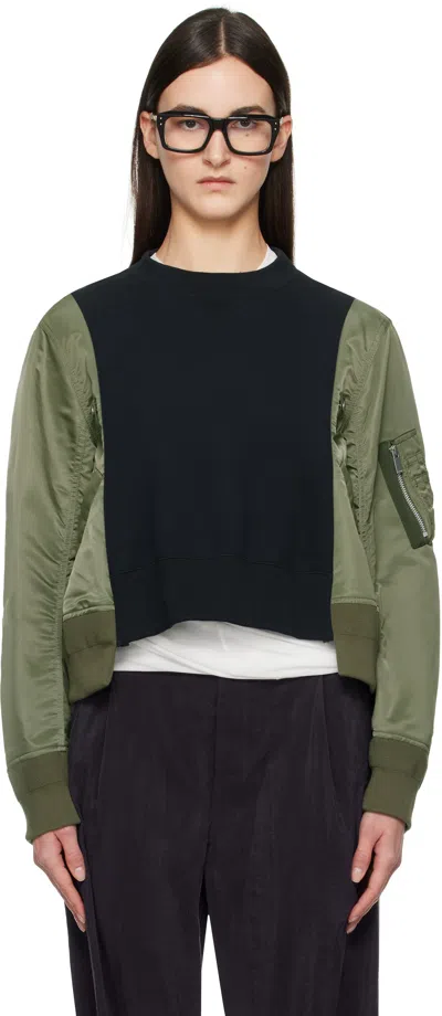 Sacai Navy & Khaki Sponge Sweat X Nylon Twill Sweatshirt In 212 Navy*khaki