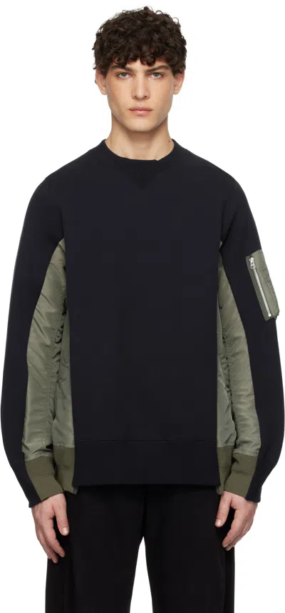 Sacai Navy & Khaki Sponge Sweat X Nylon Twill Sweatshirt In 212 Navyxkhaki