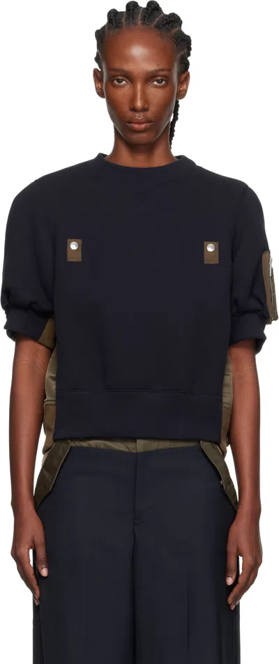 Sacai Navy & Khaki Sponge X Nylon Twill Sweatshirt In Blue