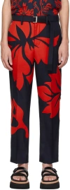 Sacai Navy & Red Floral Appliqué Trousers In 217 Navyxred
