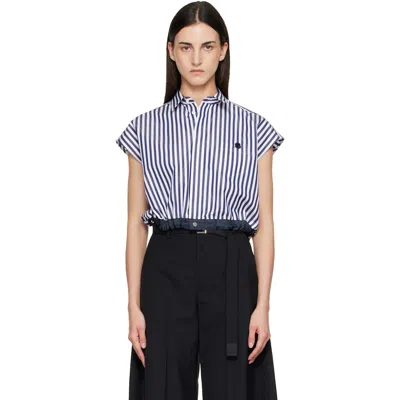 Sacai Navy & White Cotton Poplin Shirt In 222 Navy Stripe