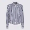 Sacai Striped Classic-collar Shirt In Navy Stripe