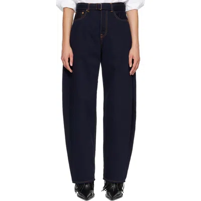 Sacai Navy Belted Jeans In Blue